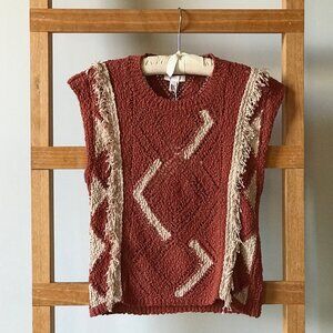 NWT Intropia - Cap Sleeve Nub Knit Sweater in Terracotta with Cream Fringe - M